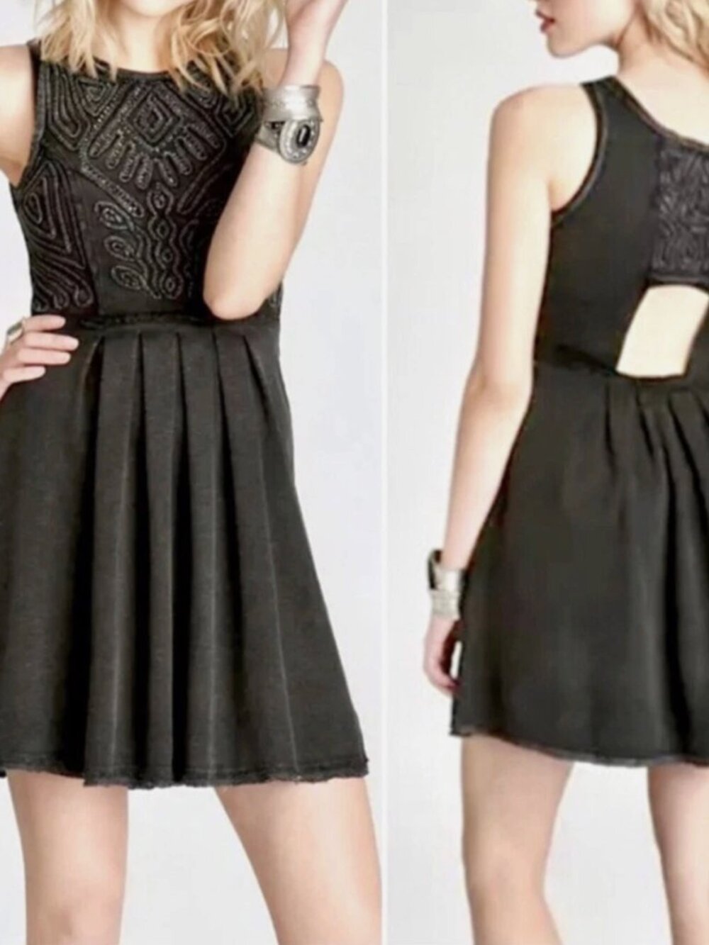 EUC Free People Black Heather Embellished Babydoll Mini Dress Small